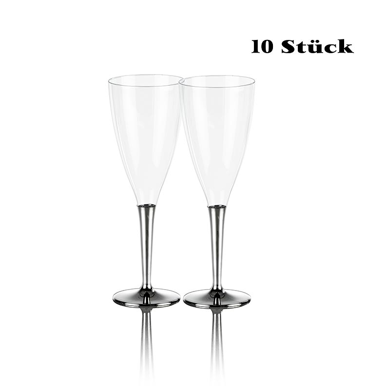 Einweg Champagnerglas, aus Kunststoff, mit silberfarbenem Fuß - 10 St - Beutel Einweg Champagnerglas, aus Kunststoff, mit silberfarbenem Fuß - 10 St - Beutel