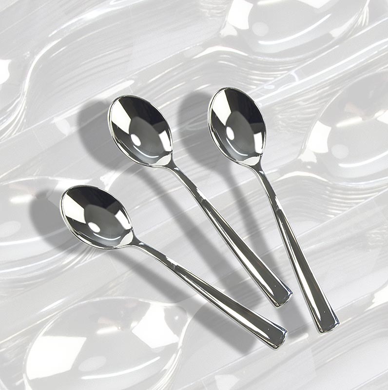 Einweg Silberkaffeelöffel, Kunststoff, silberfarben, 13 cm - 100 St - Karton Einweg Silberkaffeelöffel, Kunststoff, silberfarben, 13 cm - 100 St - Karton