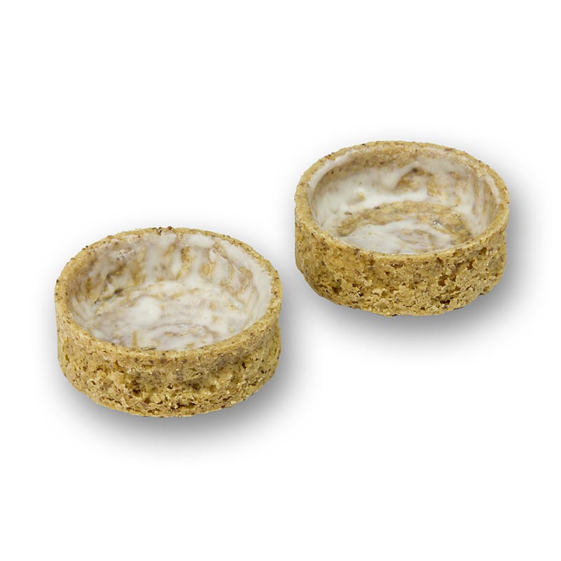 Tortinhas de sobremesa de amendoa e manteiga, revestidas, Ø 50 x 17 mm h - 750g, 75 pecas - Cartao