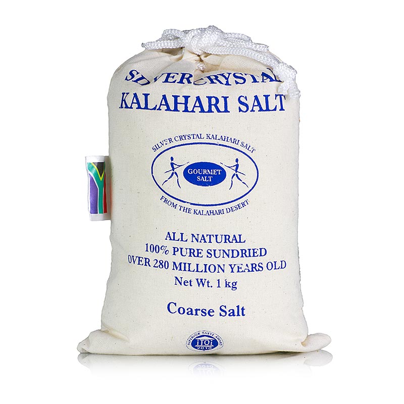 Sal Cristal de Prata do Kalahari, grosso - 1 kg - bolsa de tecido