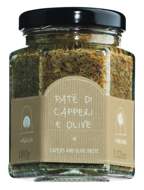 Pate di capperi e oliv, kapriskram med svarta oliver, La Nicchia - 100 g - Glas
