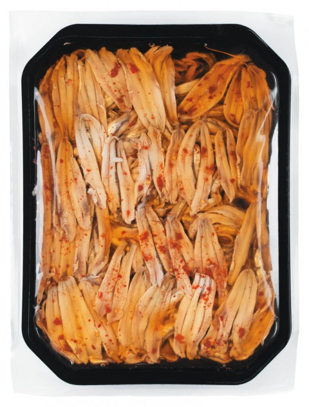 Alici marinate al peperoncino, filetti di acciughe marinate al peperoncino, borrelli - 1.000 g - pacchetto