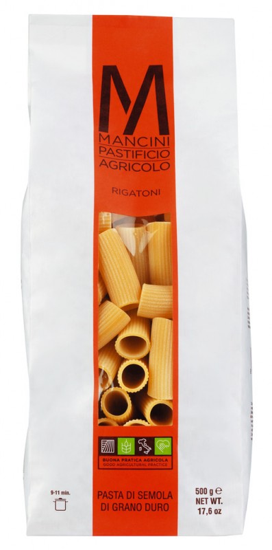 Rigatoni, durum hveiti semolina pasta, pasta mancini - 500g - pakka