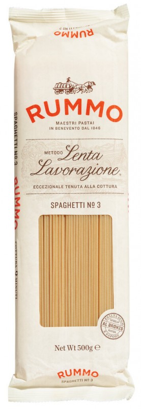 Spaghetti, Le Classiche, pasta semolina gandum durum, Rummo - 500 gram - Kardus