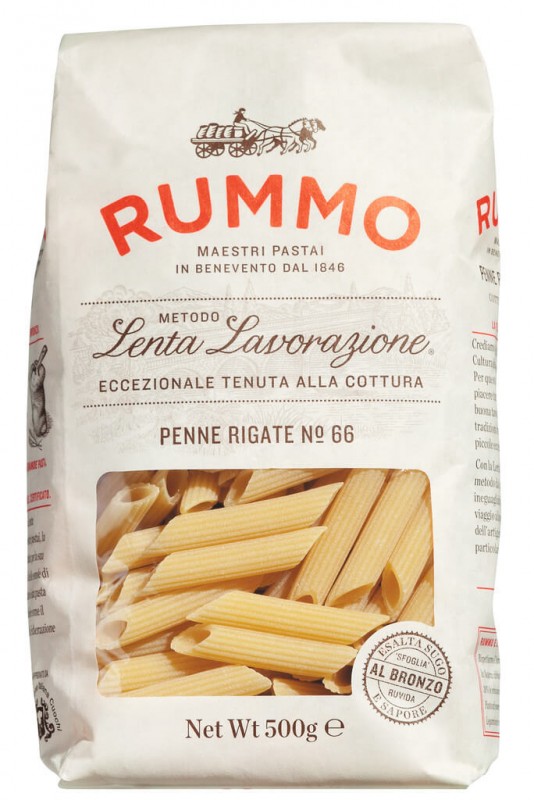 Penne rigate, Le Classiche, pasta di semola di grano duro, rummo - 500 g - Cartone