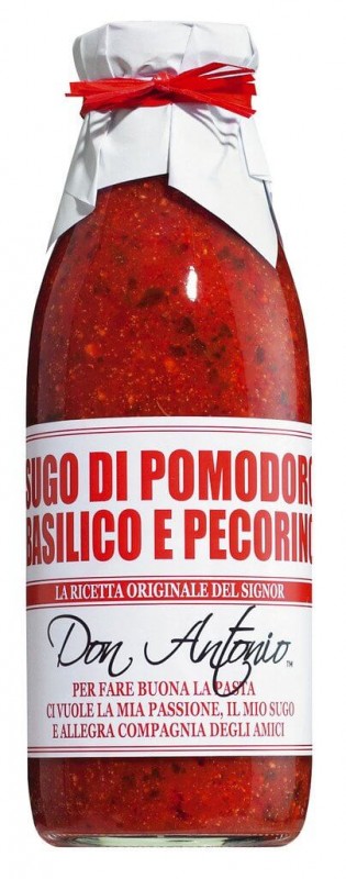 Sugo al basilico e pecorino, salsa de tomate con albahaca y queso de oveja, Don Antonio - 480ml - Botella