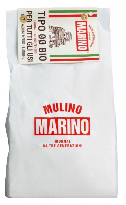 Farina Tipo 00 di Grano tenero biologico, tepung gandum jenis 00 organik, Mulino Marino - 1,000g - beg