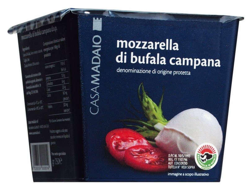 Mozzarella di bufala DOP, Bocconcini, vaschetta, mozzarella de bufala, bolitas medianas, en taza, Casa Madaio - 6x5x50g - kg