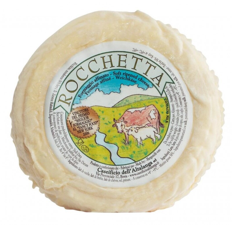 Robiola tre latti Rochetta, formaggio a pasta molle prodotto con latte vaccino, ovino e caprino, Caseificio Alta Langa - 6 x circa 300 g - kg