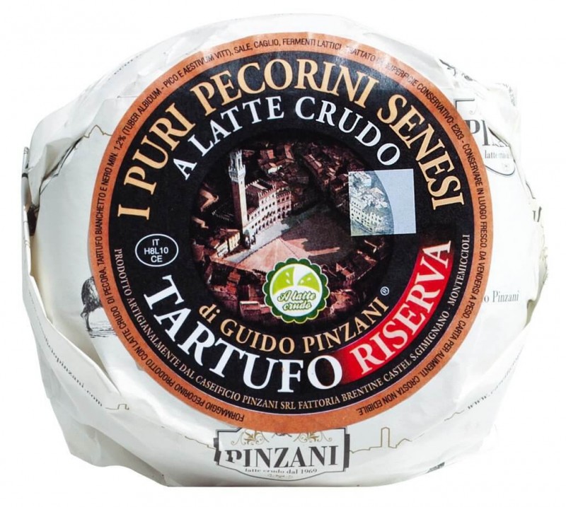 Keju biri-biri Tuscan dengan truffle, berumur, Pecorino Riserva al Tartufo, stagionatura 6 mesi, Pinzani - lebih kurang 1.5 kg - kg