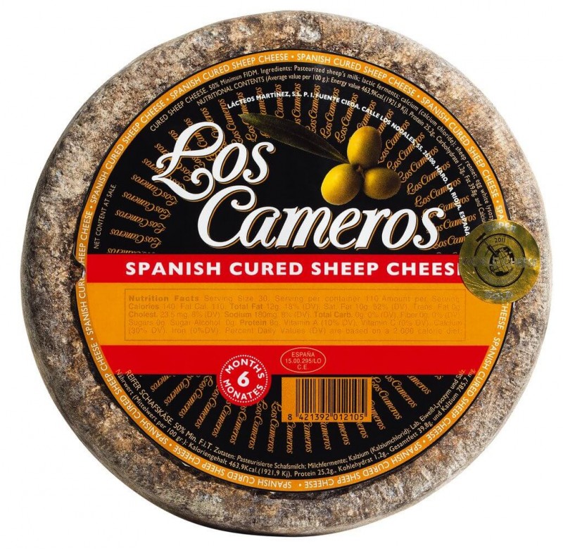 Queso de Oveja Curado, queso de oveja madurado, grasa en extracto seco. 50%, Los Cameros - aproximadamente 3,3 kg - kg