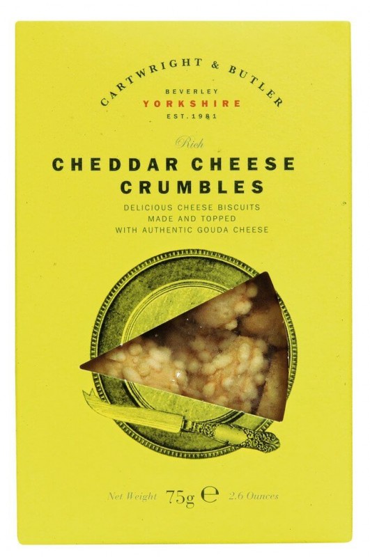 Djathe Cheddar Crumbles, buke me djathe ceder te vjeter, Cartwright dhe Butler - 75 g - paketoj