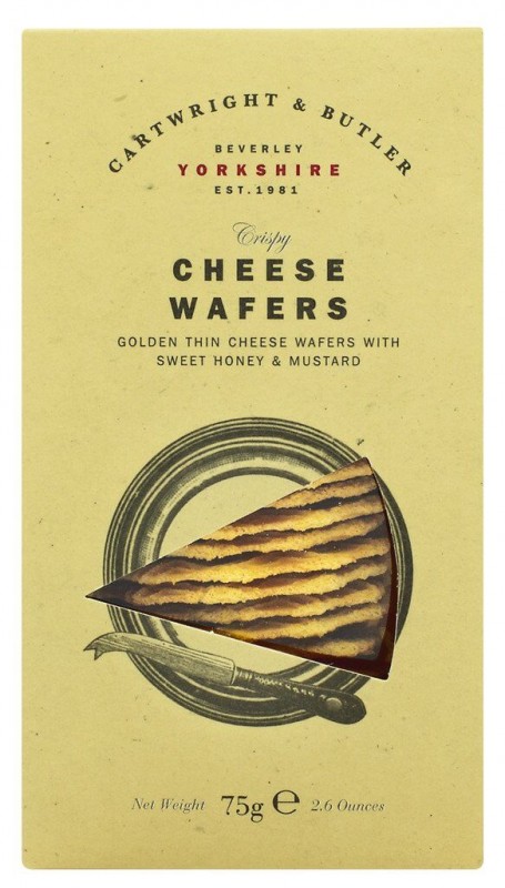 Wafer al formaggio con miele e senape, Waffle con miele e senape, Cartwright e Butler - 75 g - pacchetto