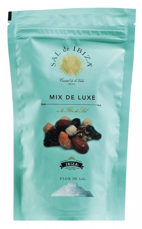 Mix de Luxe Flor de Sal, trail mix de lujo con Flor de Sal, bolso, Sal de Ibiza - 80g - bolsa