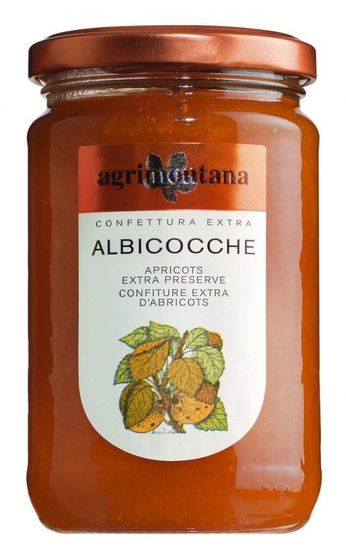 Confettura Albicocche, aprikossylt, agrimontana - 350 g - Glas