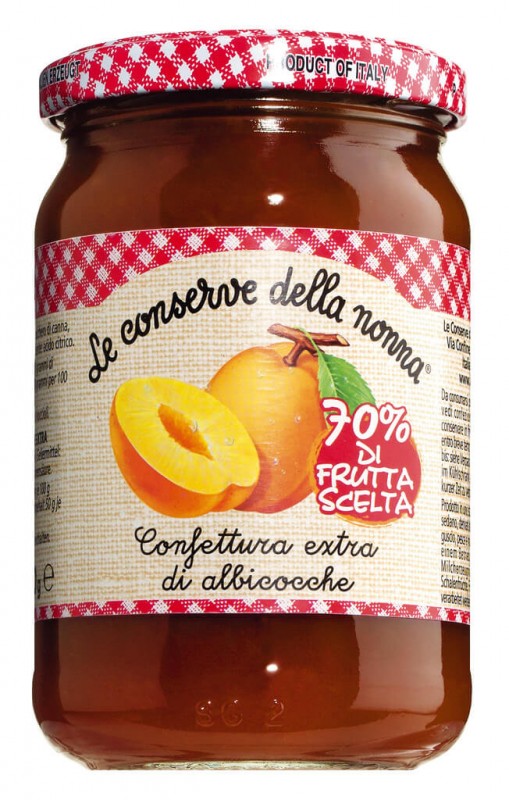 Confettura extra albicocca, geleia extra de damasco, Le Conserve della Nonna - 330g - Vidro