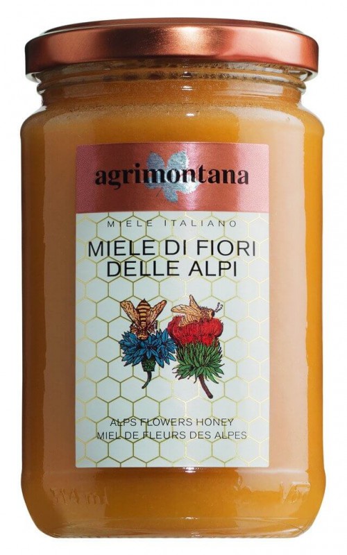 Miele di fiori delle alpi, madu bunga alpine, Agrimontana - 400 gram - Kaca