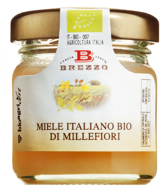 Miele biologico assortito, vasi mini, balang mini madu 5 kali ganda pelbagai, organik, Apicoltura Brezzo - 60 x 35g - paparan