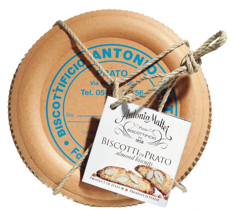Biscotti di Prato alle Mandorle Cappelliera, biscoitos toscanos de amendoa, caixa de chapeu, Mattei - 200g - Pedaco