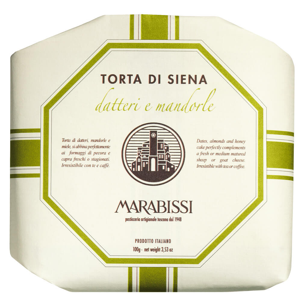 Torta datteri e mandorle, panforte med dadler og mandler, Pasticceria Marabissi - 100 g - Stykke Torta datteri e mandorle, panforte med dadler og mandler, Pasticceria Marabissi - 100 g - Stykke