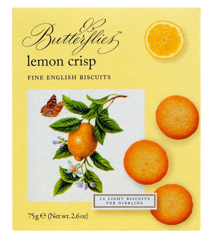 Fjarilar Lemon Crisp, bakverk med citronsmak, Artisan Biscuits - 75g - packa