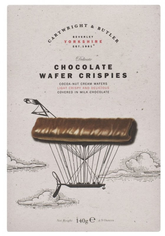 Crocantes de Wafer de Chocolate, Wafers de Chocolate Crocantes, Cartwright e Butler - 140g - pacote