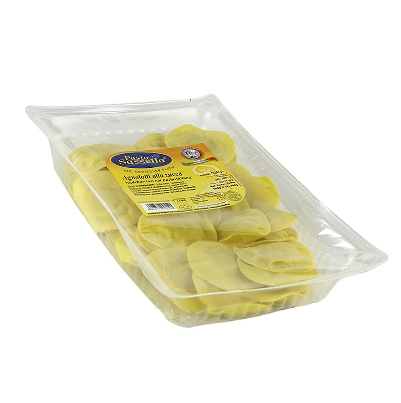 Frische Agnolotti mit Kürbis-Füllung, Sassella, Saisonware von Sept. bis Dez. - 500 g - Pe-schale Frische Agnolotti mit Kürbis-Füllung, Sassella, Saisonware von Sept. bis Dez. - 500 g - Pe-schale