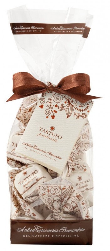 Tartufi dolci pralinati, sacchetto, trufas de chocolate com pedacos de nougat, saco, Antica Torroneria Piemontese - 200g - bolsa