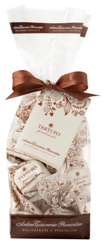 Tartufi dolci pralinati, sacchetto, trufas de chocolate com pedacos de nougat, saco, Antica Torroneria Piemontese - 200g - bolsa