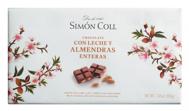 Cokollate con leche y alemendras enteras, cokollate qumeshti me bajame te plota, Simon Coll - 200 g - Pjese