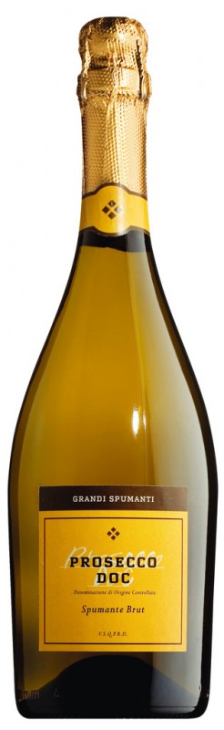 Prosecco DOC Spumante Brut, anggur bersoda putih, metode Charmat, Grandi Spumanti - 0,75 liter - Botol