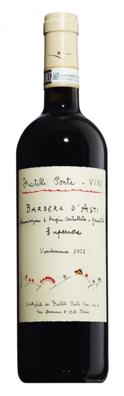 Barbera d`Asti Superiore DOCG, vino tinto, Fratelli Ponte - 0,75 litros - Botella