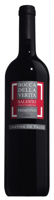 Primitivo Salento IGT Bocca della Verita, vi negre, barrica, Cantine De Falco - 0,75 l - Ampolla