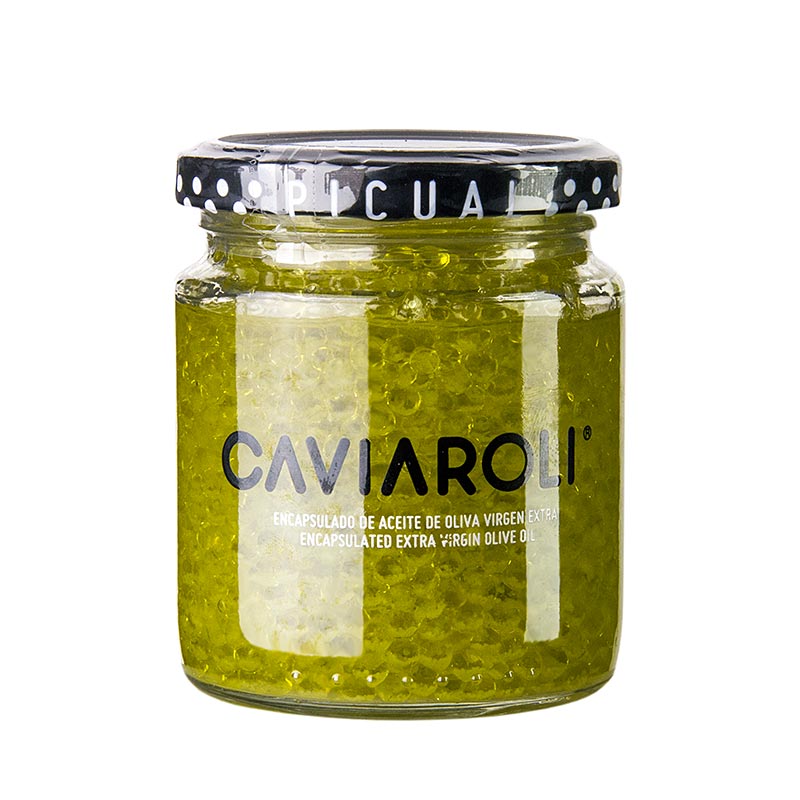 Caviaroli® Olivenölkaviar, kleine Perlen aus extra nativem Olivenöl, gelb - 200 g - Glas