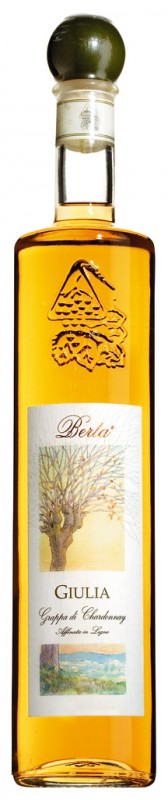 Giulia, Grappa di Chardonnay e Cortese, grappa terbuat dari Chardonnay dan Cortese pomace, Berta - 0,7L - Botol
