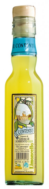 Minuman keras jeruk nipis, Limoncello con Limoni di Sorrento IGP, Il Convento - 200ml - Botol