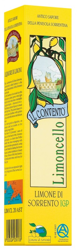 Licor de lima, Limoncello con Limoni di Sorrento IGP, Il Convento - 200ml - Botella