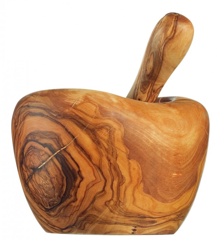 Almofariz de madeira de oliveira com pilao, cerca de 12 cm, Olio Roi - aproximadamente 12 cm - Pedaco