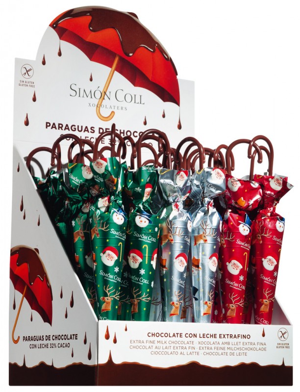 Sombrilla Natale, esposizione, ombrelli di cioccolato, esposizione, Simon Coll - 30 x 35 g - Schermo