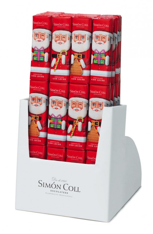 Chocolatira Papa Noel, exhibicio, barretes de xocolata amb motiu de Pare Noel, exhibicio, Simon Coll - 24 x 3 x 18 g - visualitzacio