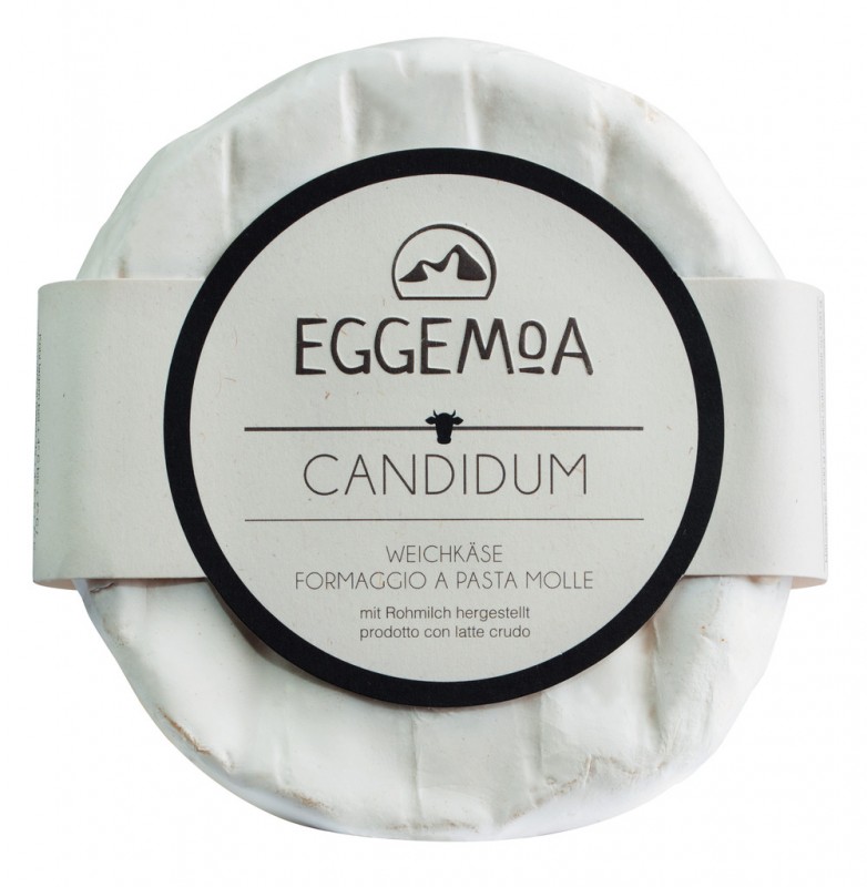 Candidum, keju lembut yang diperbuat daripada susu lembu mentah dengan acuan putih, Eggemairhof Steiner, EGGEMOA - lebih kurang 250 g - kg Candidum, keju lembut yang diperbuat daripada susu lembu mentah dengan acuan putih, Eggemairhof Steiner, EGGEMOA - lebih kurang 250 g - kg