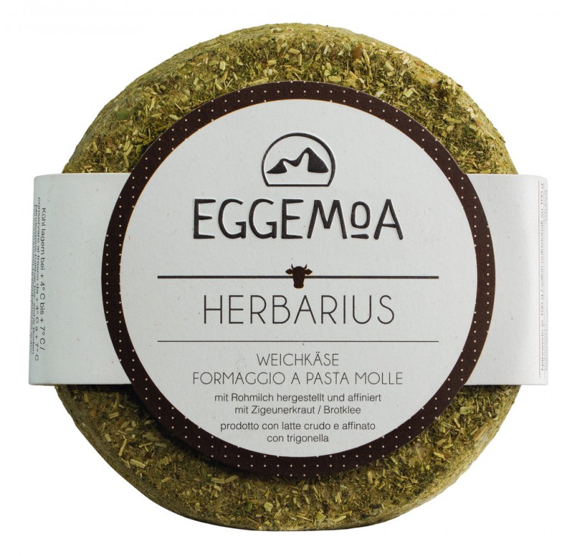 Herbarius, mjuk ost gjord pa ra komjolk med rott kladd, Eggemairhof Steiner, EGGEMOA - ca 250 g - folie