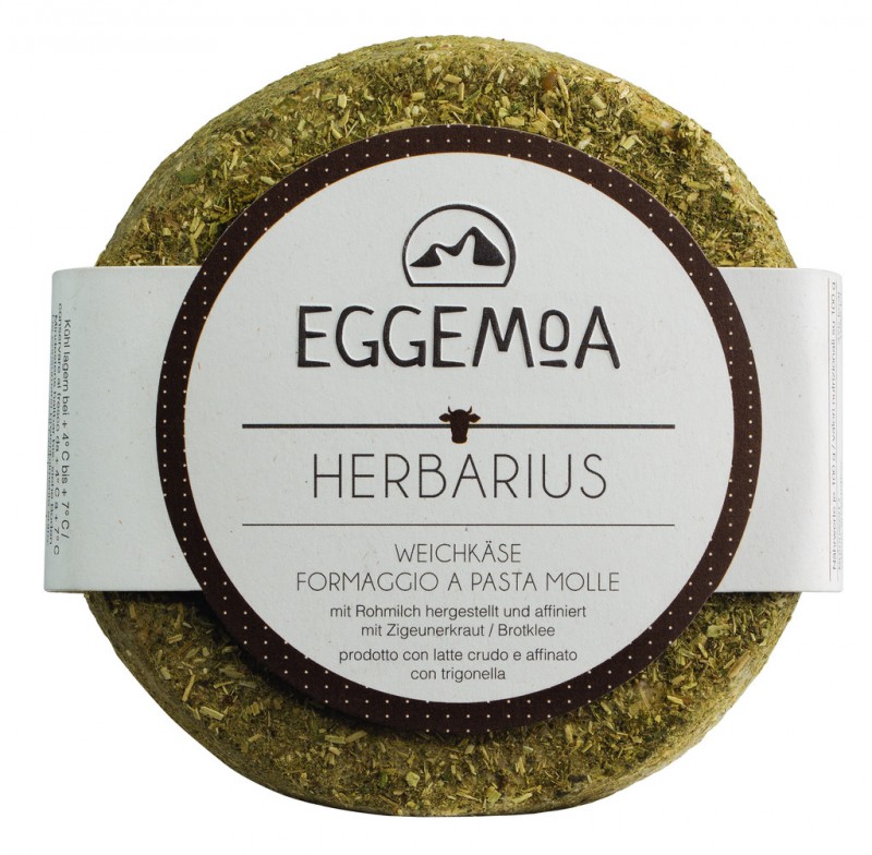 Herbarius, formatge suau elaborat amb llet crua de vaca amb ratllat vermell, Eggemairhof Steiner, EGGEMOA - uns 250 g - paper d`alumini