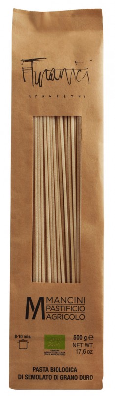 Spaghetti Turanici, biologici, pasta di semola integrale di grano duro, Pasta Mancini - 500 g - pacchetto