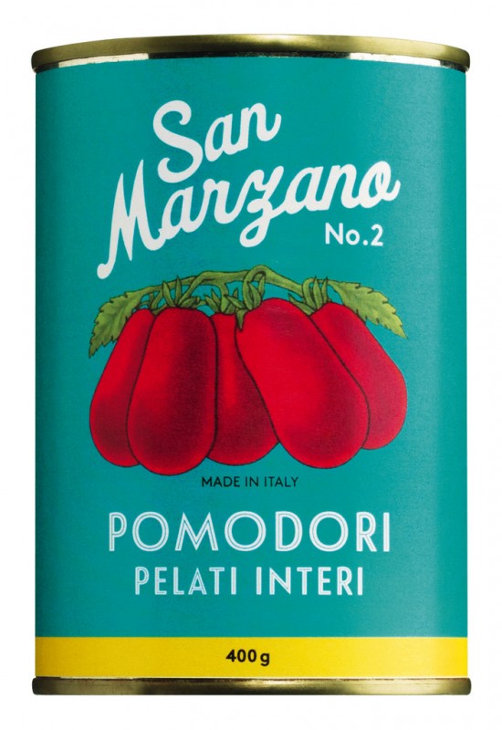Tomates San Marzano, enteros y pelados, Pomodori pelati di San Marzano Vintage, Il pomodoro piu buono - 400g - Pedazo