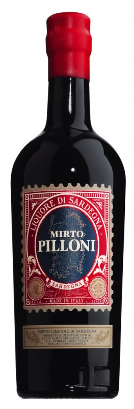 Licor de mirto, Mirto Rosso Pilloni, Silvio Carta - 0.7L - Botella