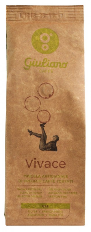 Graos de cafe moidos, Vivace macinato, Giuliano - 250g - pacote