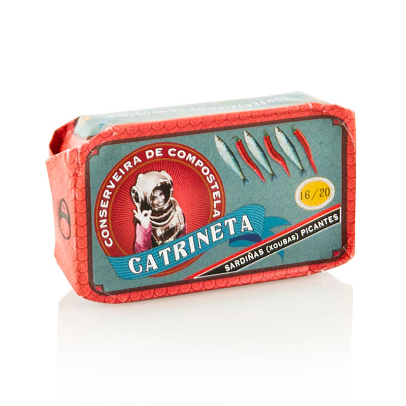 Sarden, utuh, dalam minyak zaitun dan cabai, Catrineta - 120 gram - Bisa
