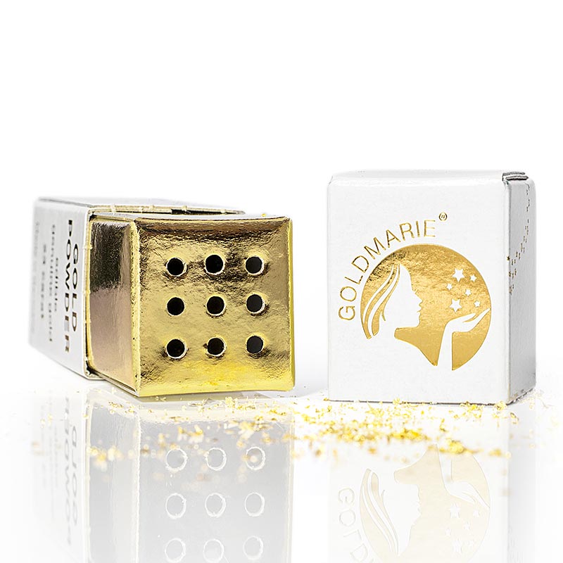 Kulta - kultalehtihiutalelevitin Goldmarie, 23 karaattia, noin 0,5-1mm² - 0,1 g - pakkaus