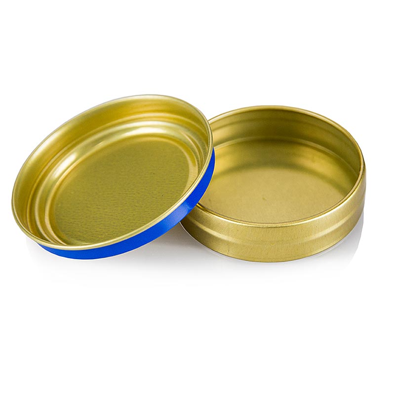 Lata de caviar - dorado / azul, sin goma, Ø5,5cm (exterior 6,5), para 80g de caviar, 100% Chef - 1 pieza - Perder